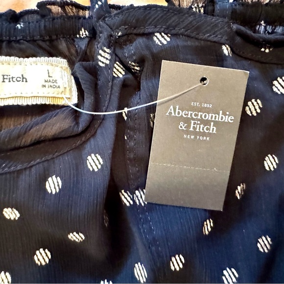 Abercrombie & Fitch Babydoll Cami Style Top Navy and Silver Polka Dot Large NWT - Picture 10 of 13